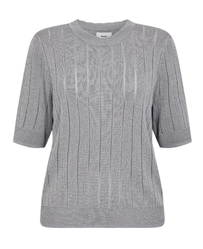 Silver ribbed short sleeve sweater
