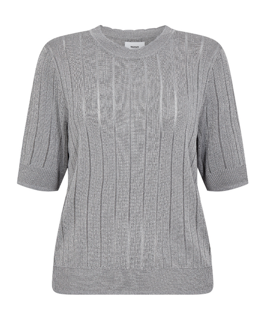 Silver ribbed short sleeve sweater
