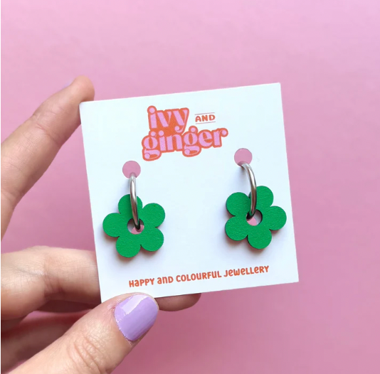 Ivy & Ginger hand painted wooden flower hoop earrings