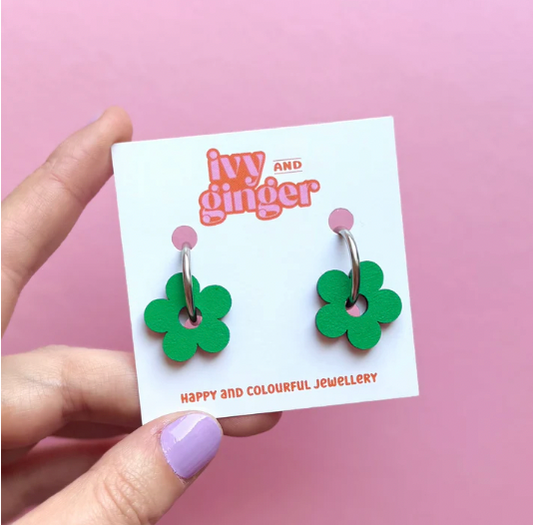 Ivy & Ginger hand painted wooden flower hoop earrings