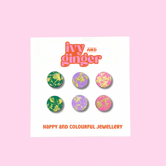 Ivy & Ginger green, lilac and pink gold blush studs