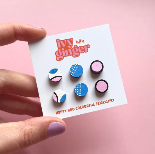 Ivy & Ginger pink and blue mini stud set