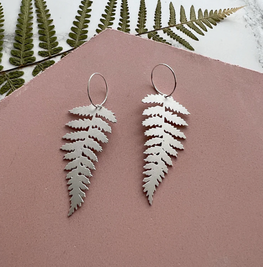 Mica Peet fern hoop silver earrings