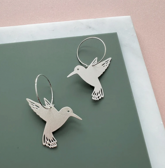 Mica Peet silver hummingbird hoop earrings