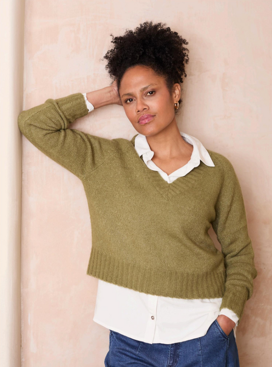 Lily & Me Woodchester sweater in moss green
