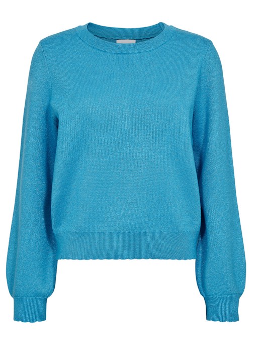 Bright blue sweater with glitter thread