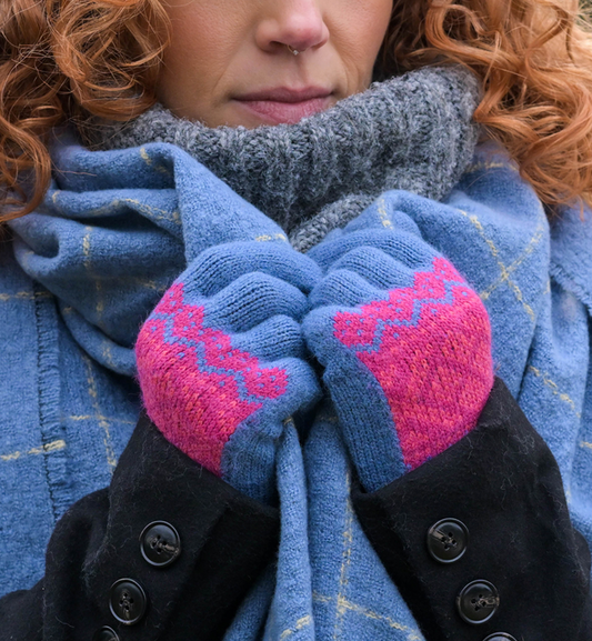 POM Red & Pink mix Fairisle gloves