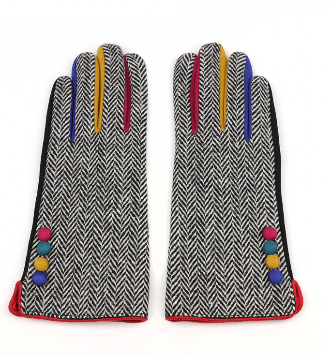 POM Dark tweed black faux suede gloves