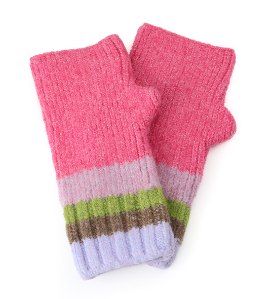 POM Green & Pink rainbow stripe wrist warmers