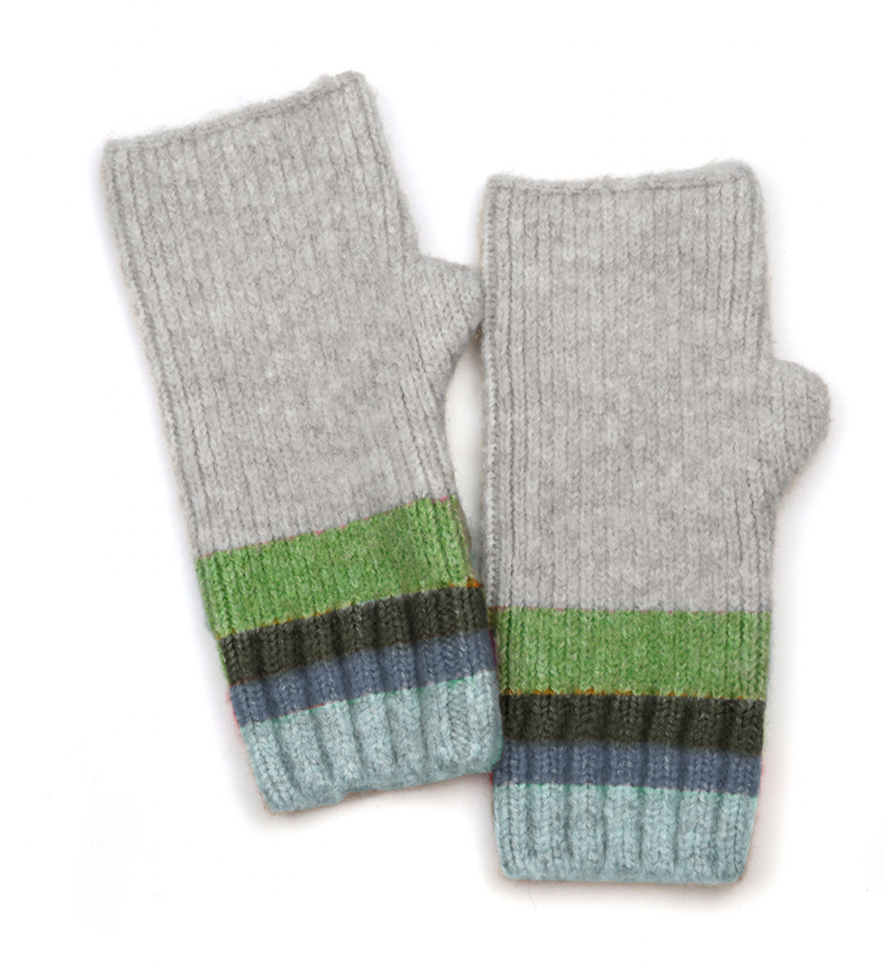 POM Denim, grey & green stripe wrist warmers