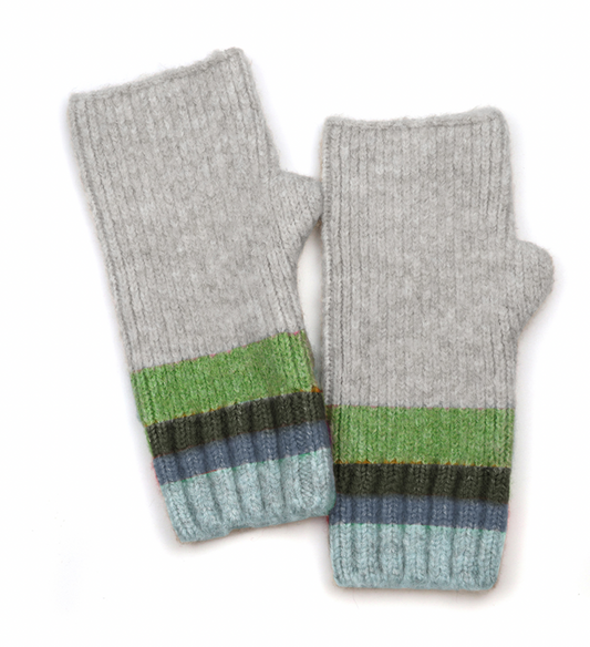 POM Denim, grey & green stripe wrist warmers