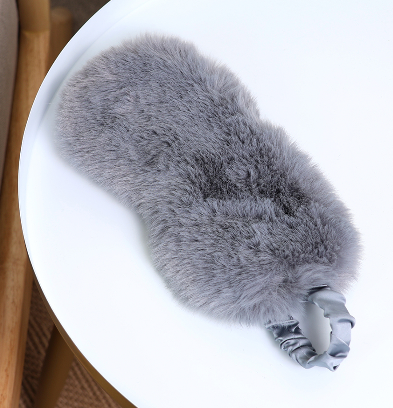 POM Dark grey faux fur and satin eye mask