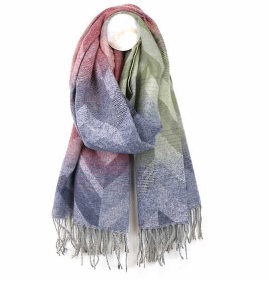 POM Pink & Blue chevron fringed scarf