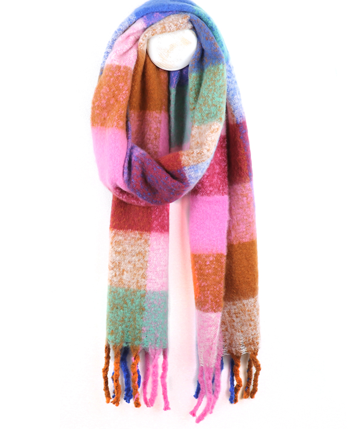 POM Rust & soft pink recycled checked scarf