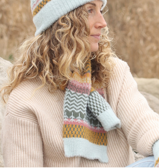 POM Pale blue & mustard pull through scandi scarf