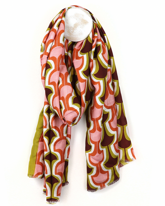 POM Pink & Olive retro viscose scarf