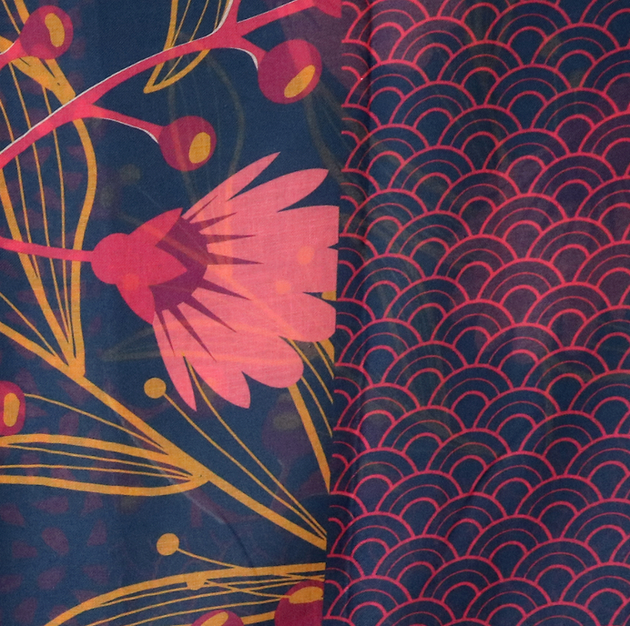 POM Navy and Red foliage recycled scarf