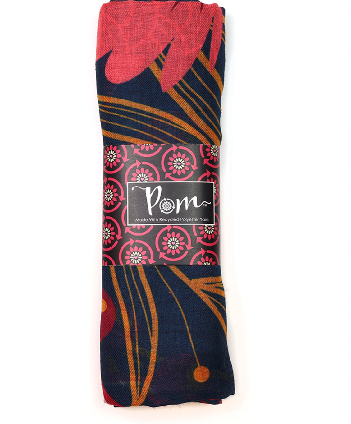 POM Navy and Red foliage recycled scarf