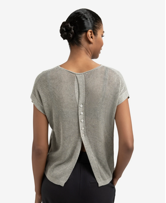 Yaya sleeveless knit top with button detail in brownish grey