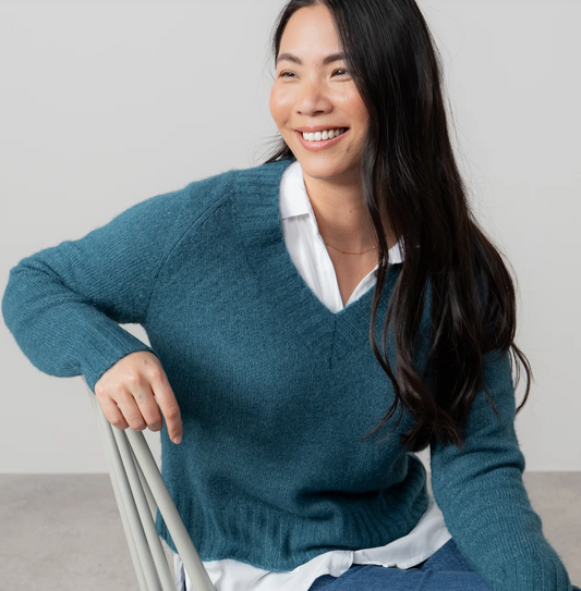 Lily & Me Woodchester sweater in petrol blue