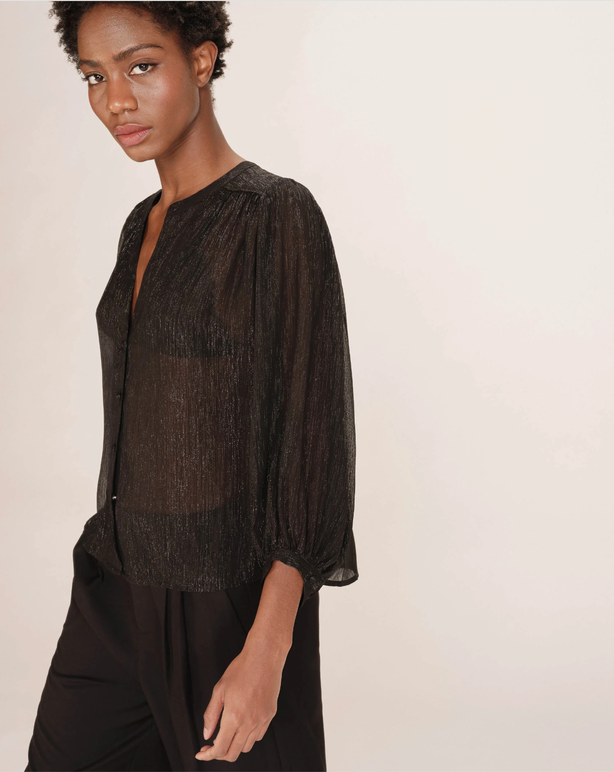 Grace & Mila Tarzy semi sheer black blouse