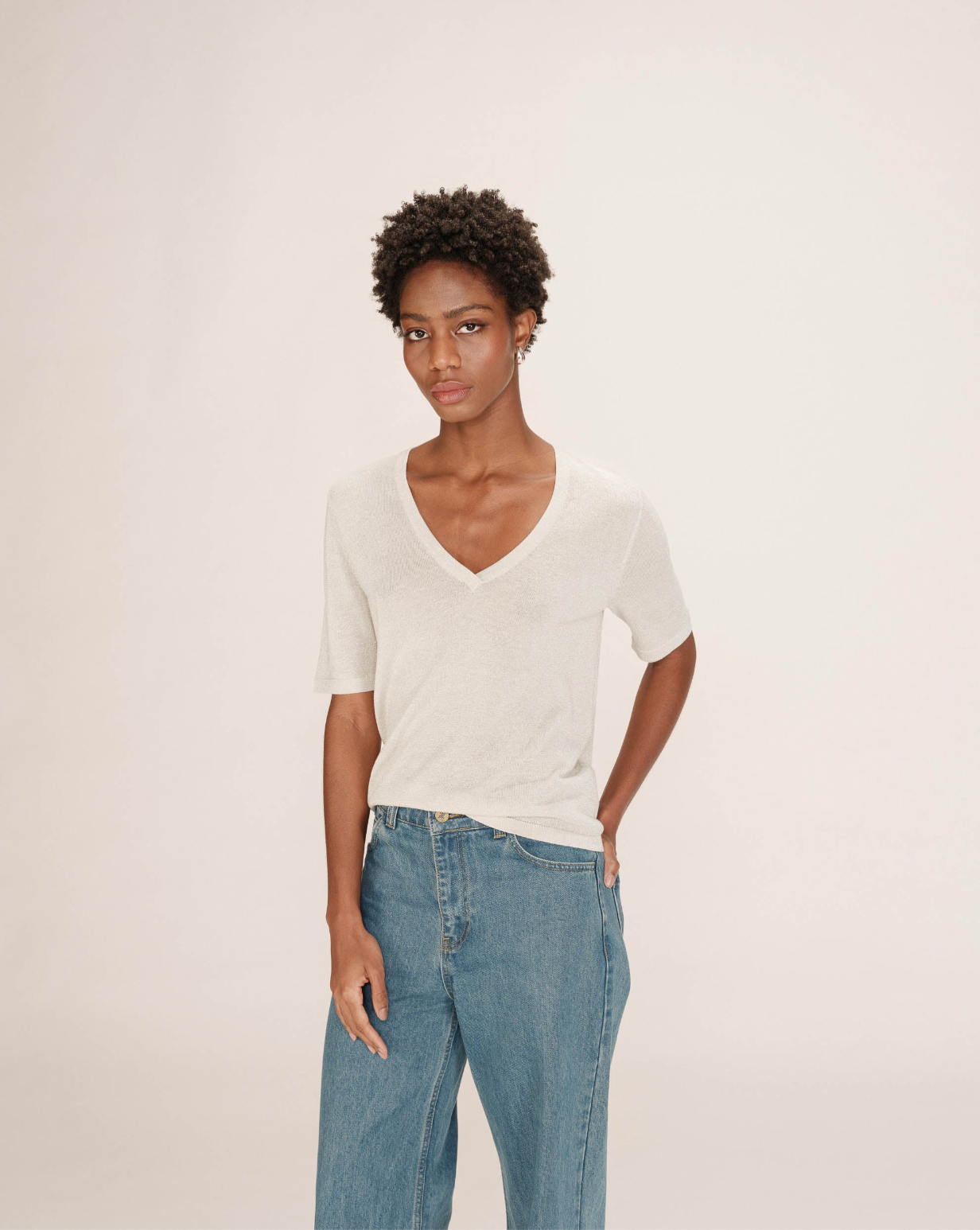 Grace & Mila Taylor ecru knit with silver thread