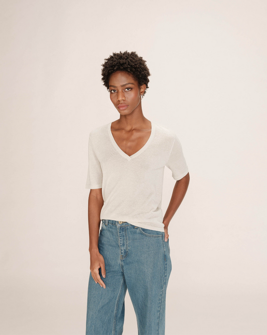 Grace & Mila Taylor ecru knit with silver thread