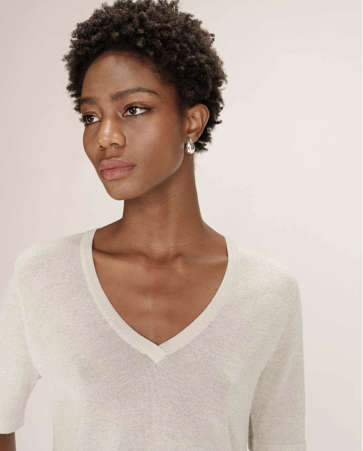 Grace & Mila Taylor ecru knit with silver thread
