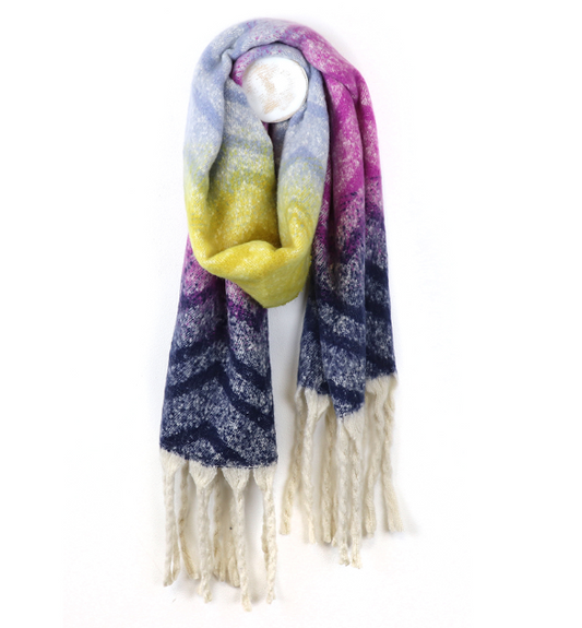 POM Blue, pink and yellow boucle scarf
