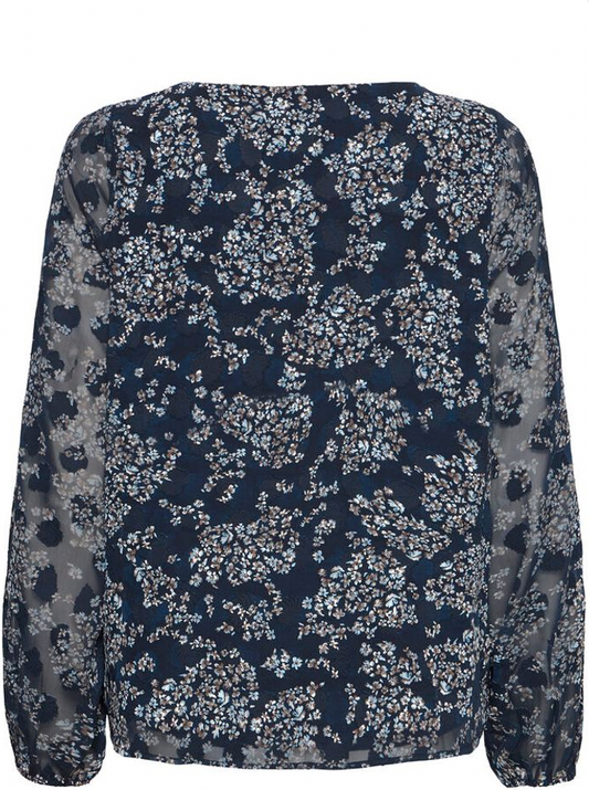 Fransa Chay blousey top in navy and white