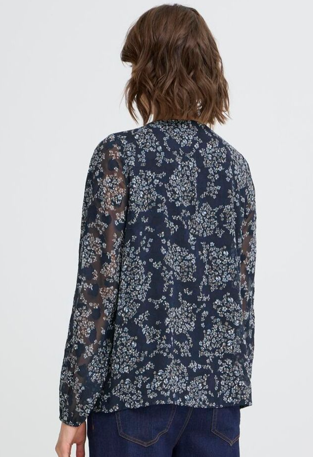 Fransa Chay blousey top in navy and white