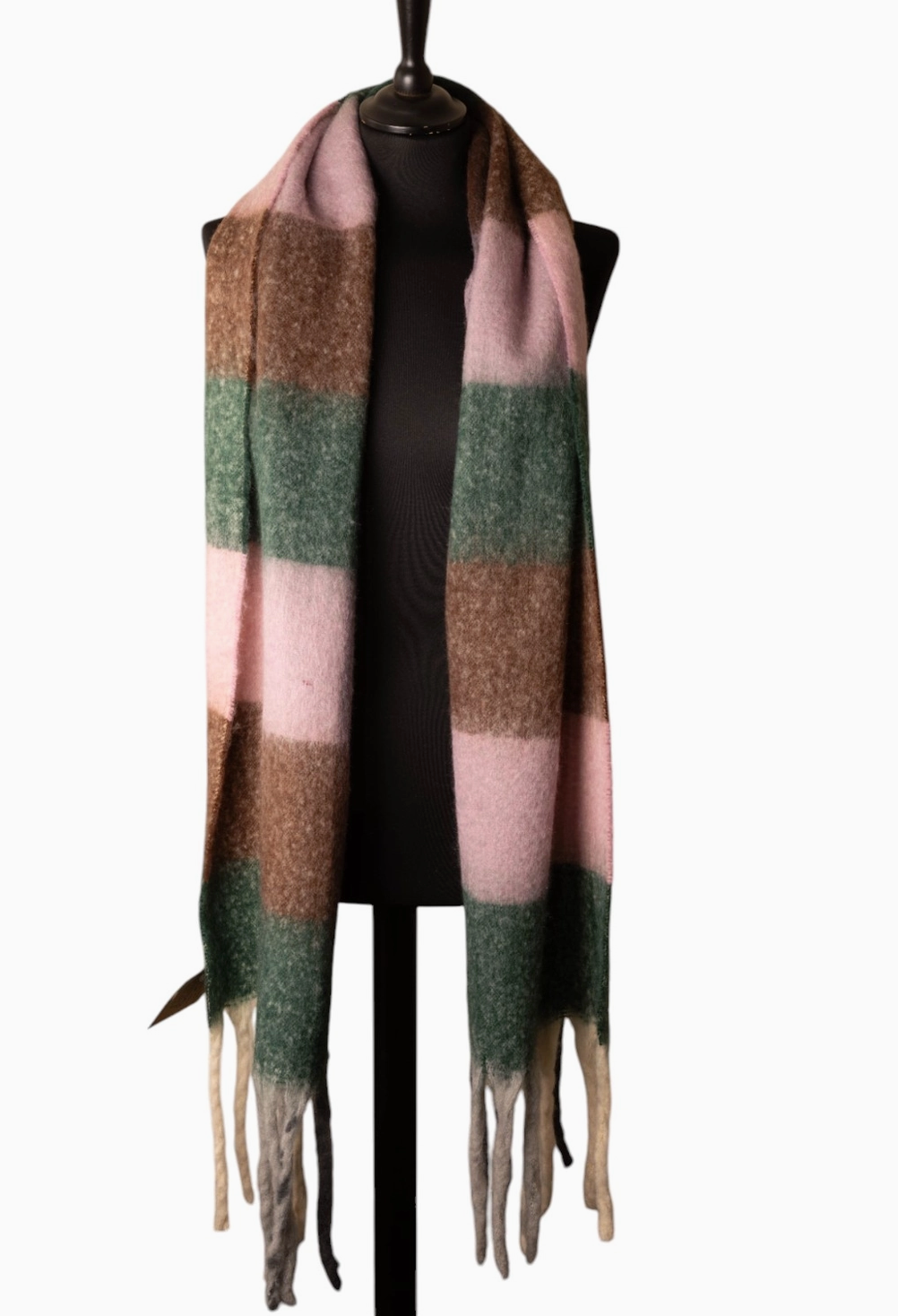 Jess & Lou Striped scarf in pink, green & maroon