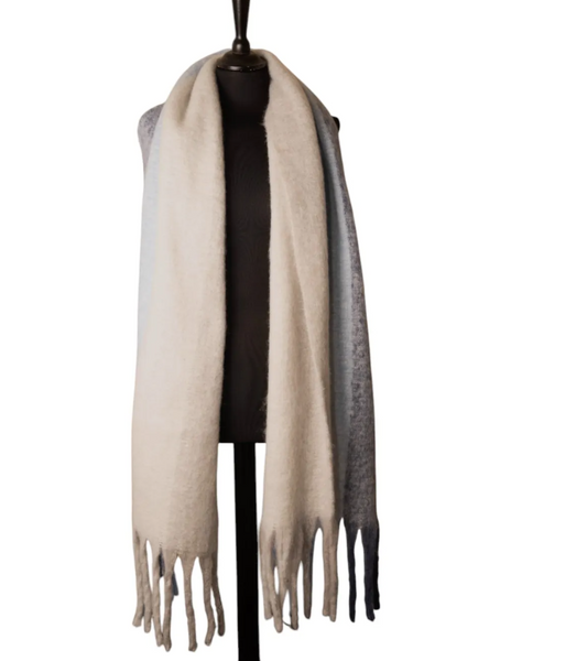 Jess & Lou grey & blues muted striped scarf