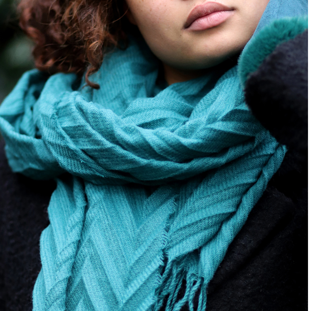 Pom teal herringbone pleat scarf - [shop_name Strathaven] [womens clothing]