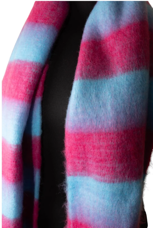 Jess & Lou Pink and Blue striped winter scarf