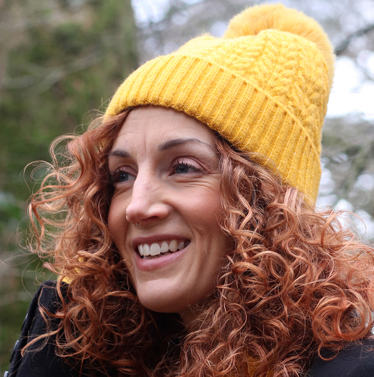 Pom Mustard bobble hat from recycled material