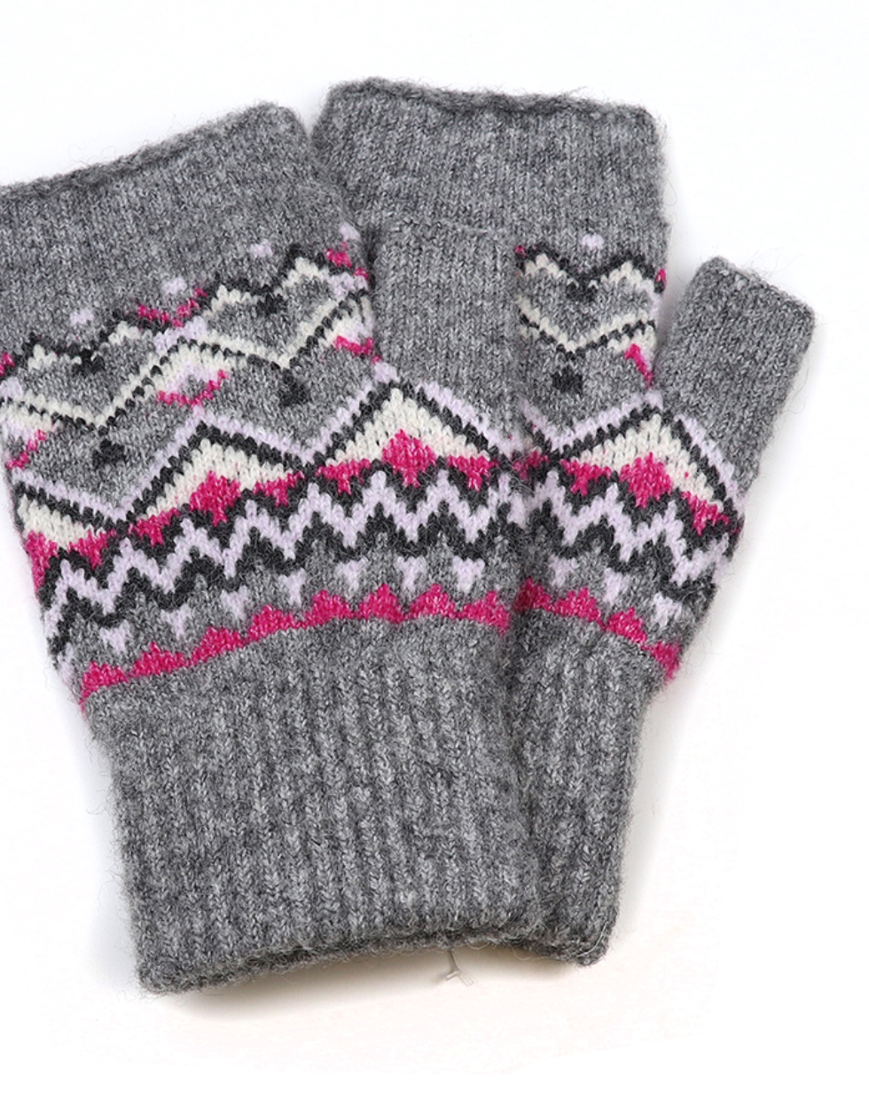 POM Grey fair isle fingerless gloves