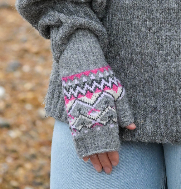 POM Grey fair isle fingerless gloves