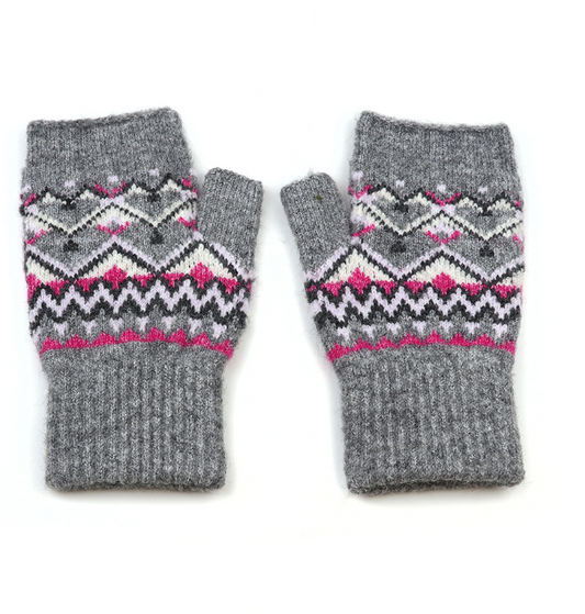POM Grey fair isle fingerless gloves