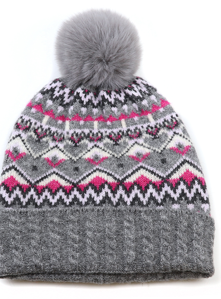 POM Grey fair isle bobble hat - [shop_name Strathaven] [womens clothing]