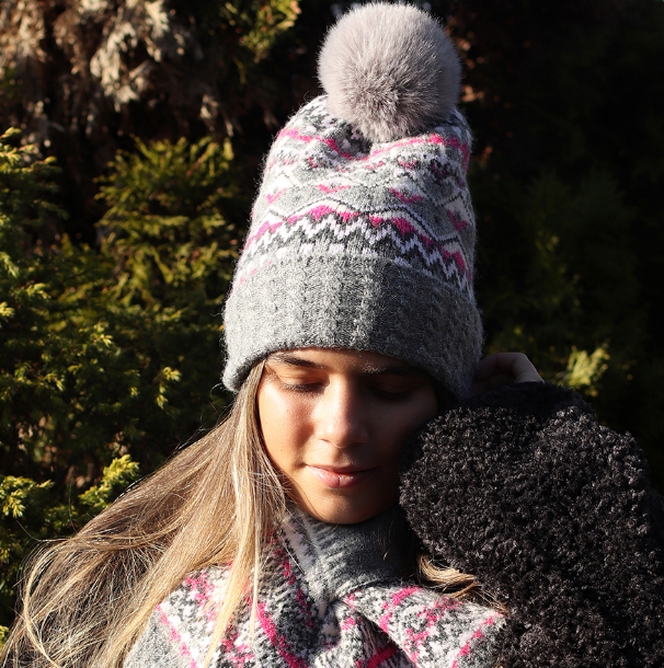 POM Grey fair isle bobble hat - [shop_name Strathaven] [womens clothing]