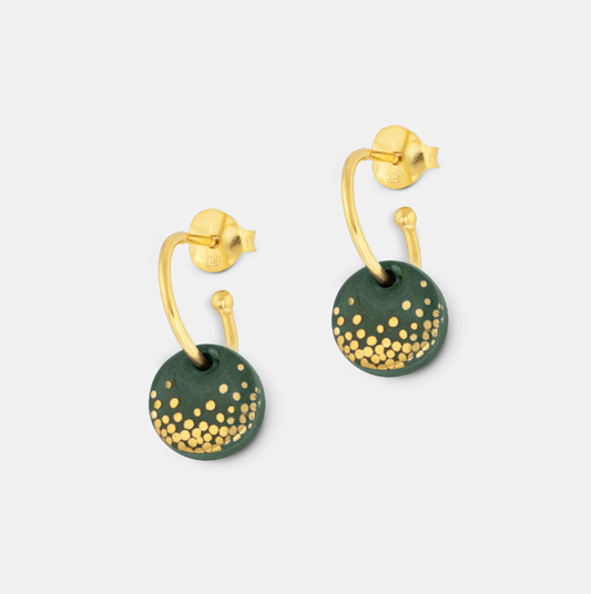 One & Eight forest mist ceramic earring on gold hoop