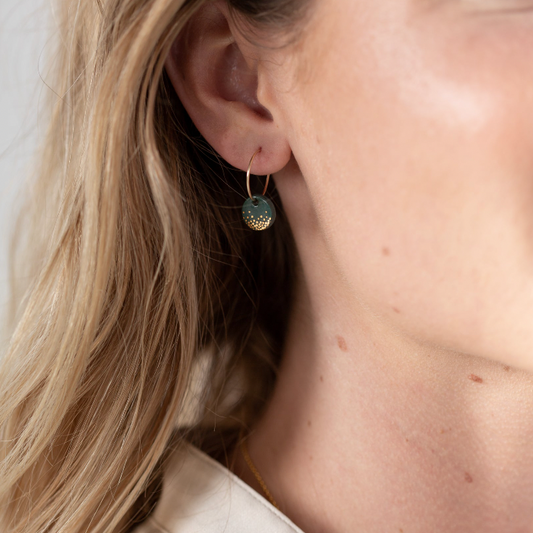 One & Eight forest mist ceramic earring on gold hoop