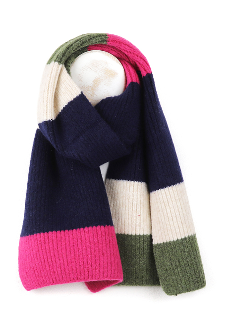 POM Navy, khaki and pink striped recycled blend scarf