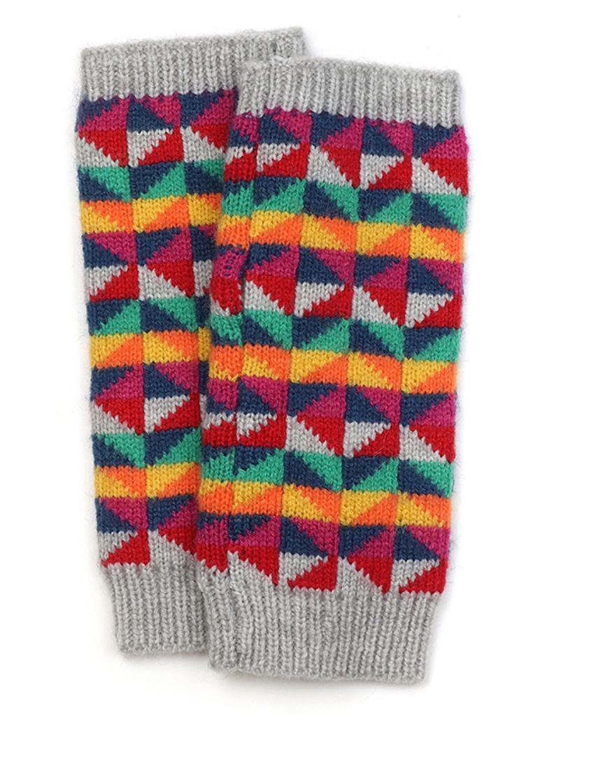 POM Wool blend grey & rainbow wrist warmers - [shop_name Strathaven] [womens clothing]