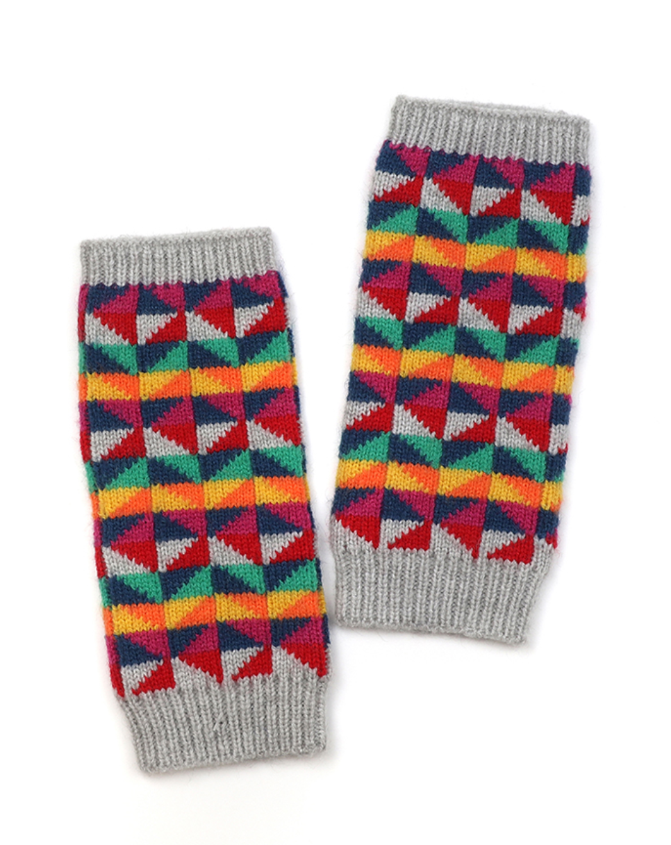 POM Wool blend grey & rainbow wrist warmers - [shop_name Strathaven] [womens clothing]