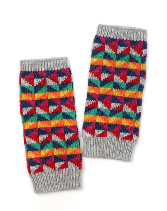 POM Wool blend grey & rainbow wrist warmers
