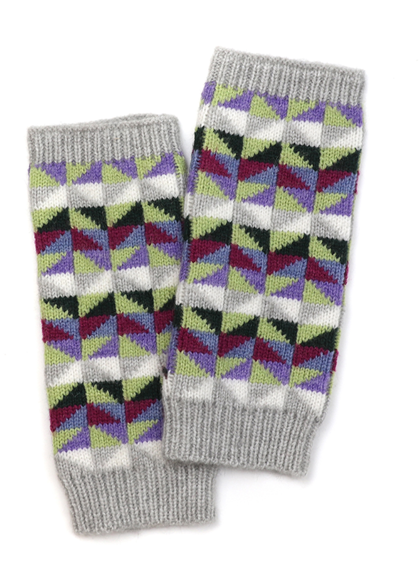 Wool blend geometric grey and purple wrist warmers - [shop_name Strathaven] [womens clothing]