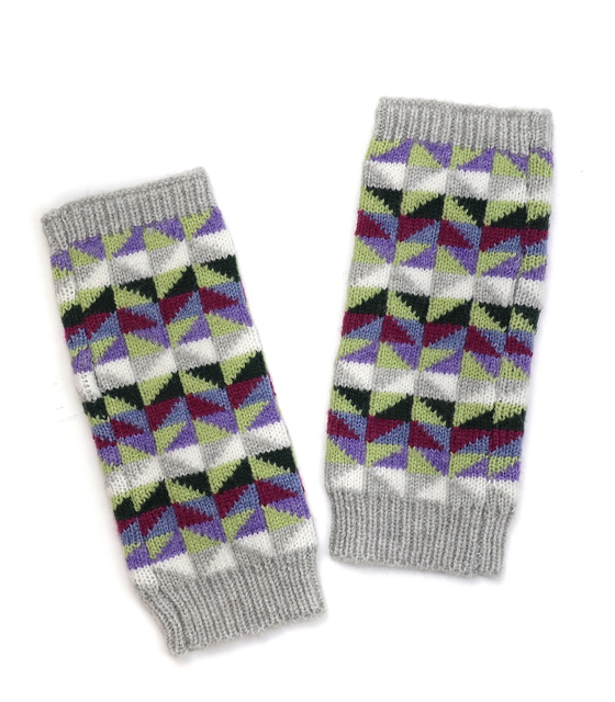 Wool blend geometric grey and purple wrist warmers - [shop_name Strathaven] [womens clothing]