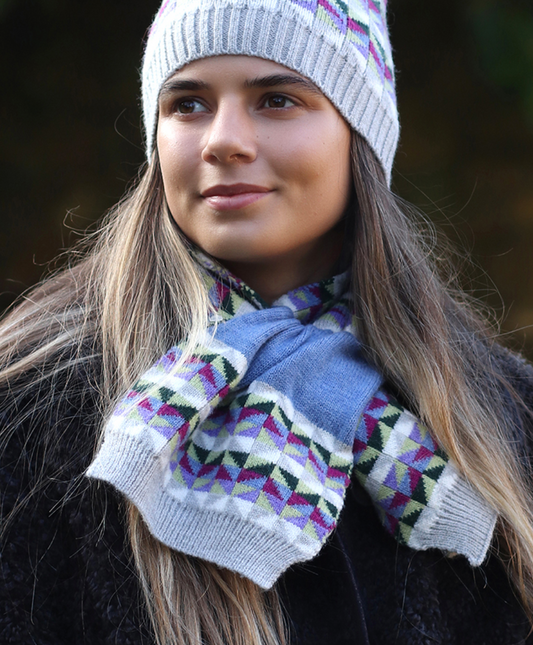 POM Grey and Purple mix pull through scarf